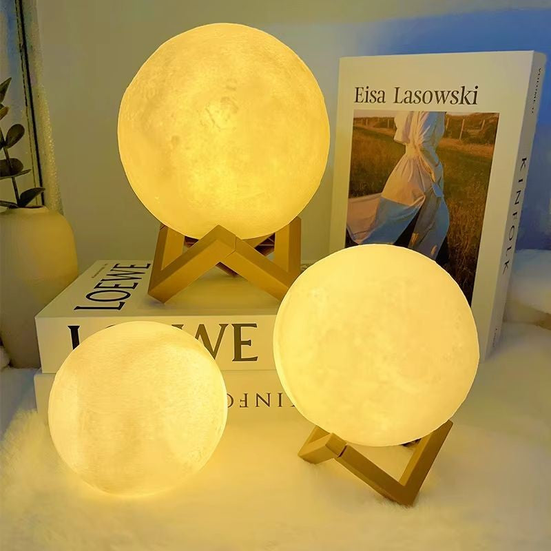 Lâmpada LED Lunar Recarregável com Interruptor de Toque, Impressão 3D, Luz Noturna Criativa