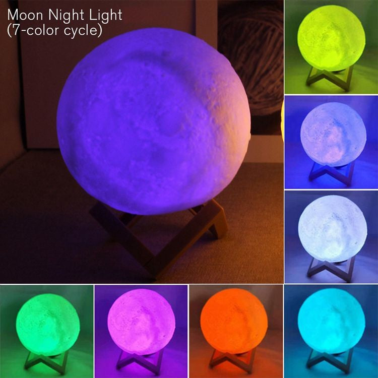 Lâmpada LED Lunar Recarregável com Interruptor de Toque, Impressão 3D, Luz Noturna Criativa
