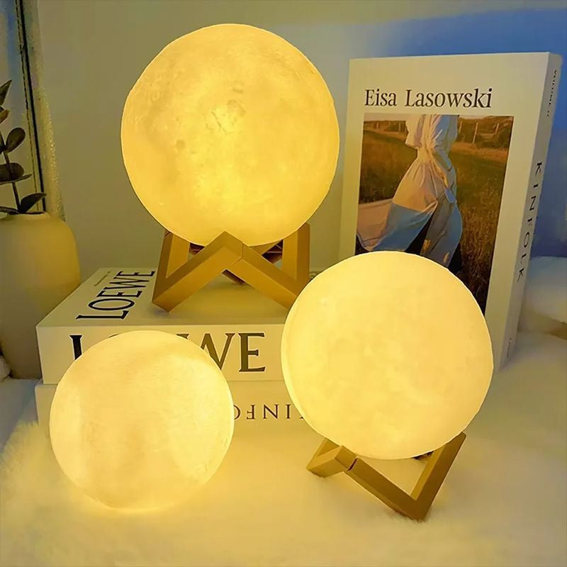 Lâmpada LED Lunar Recarregável com Interruptor de Toque, Impressão 3D, Luz Noturna Criativa