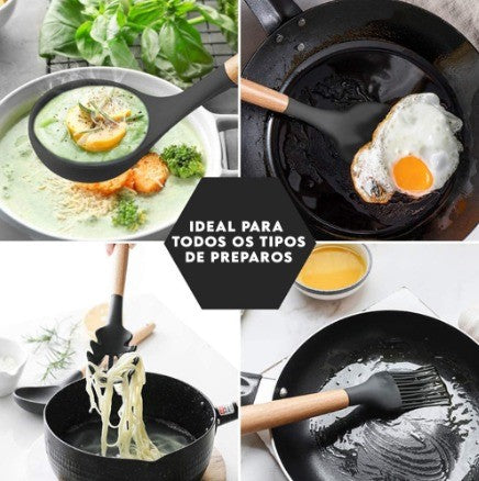 Drop Kit 12 Peças Colher para Cozinha Silicone BPA Antiferrugem Utensílios de