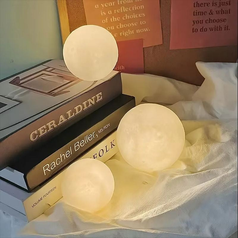 Lâmpada LED Lunar Recarregável com Interruptor de Toque, Impressão 3D, Luz Noturna Criativa