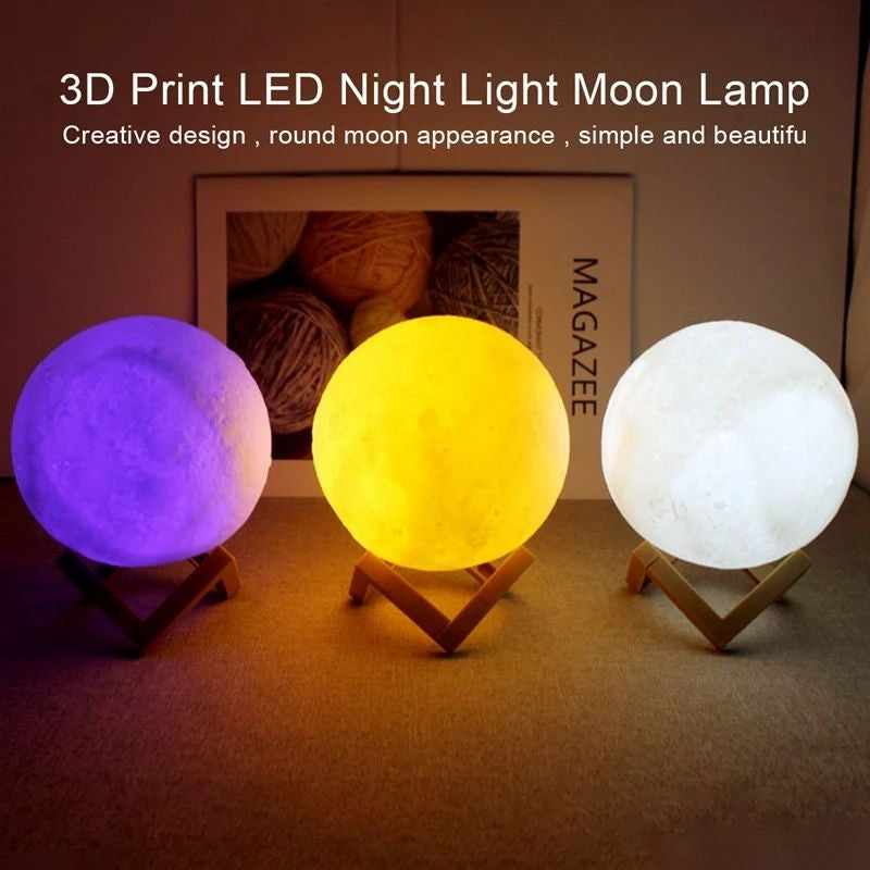 Lâmpada LED Lunar Recarregável com Interruptor de Toque, Impressão 3D, Luz Noturna Criativa