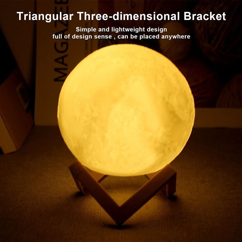 Lâmpada LED Lunar Recarregável com Interruptor de Toque, Impressão 3D, Luz Noturna Criativa