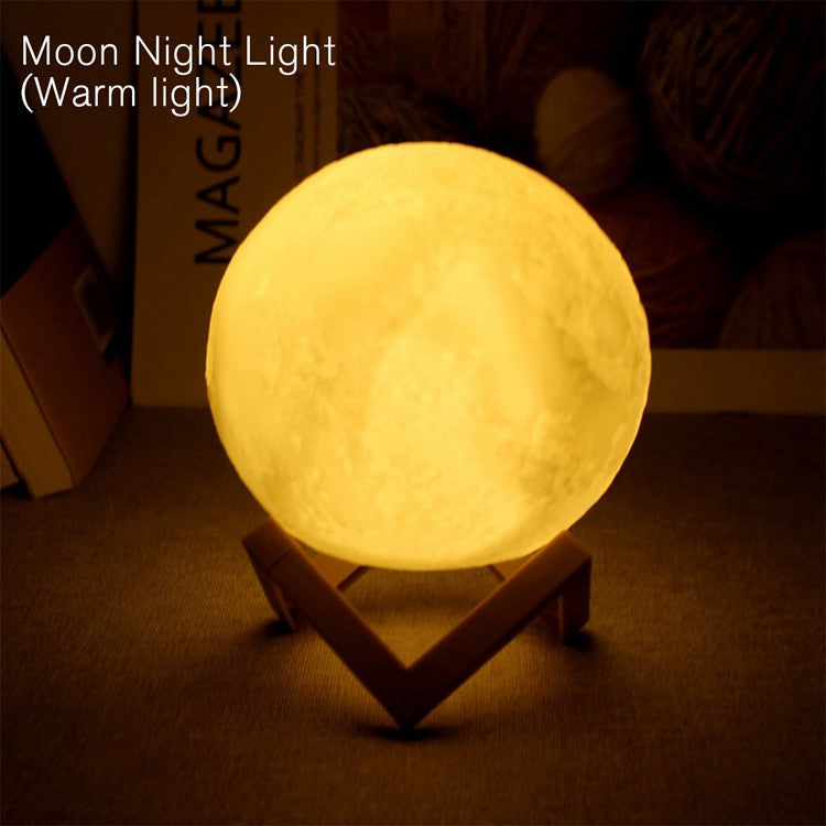 Lâmpada LED Lunar Recarregável com Interruptor de Toque, Impressão 3D, Luz Noturna Criativa