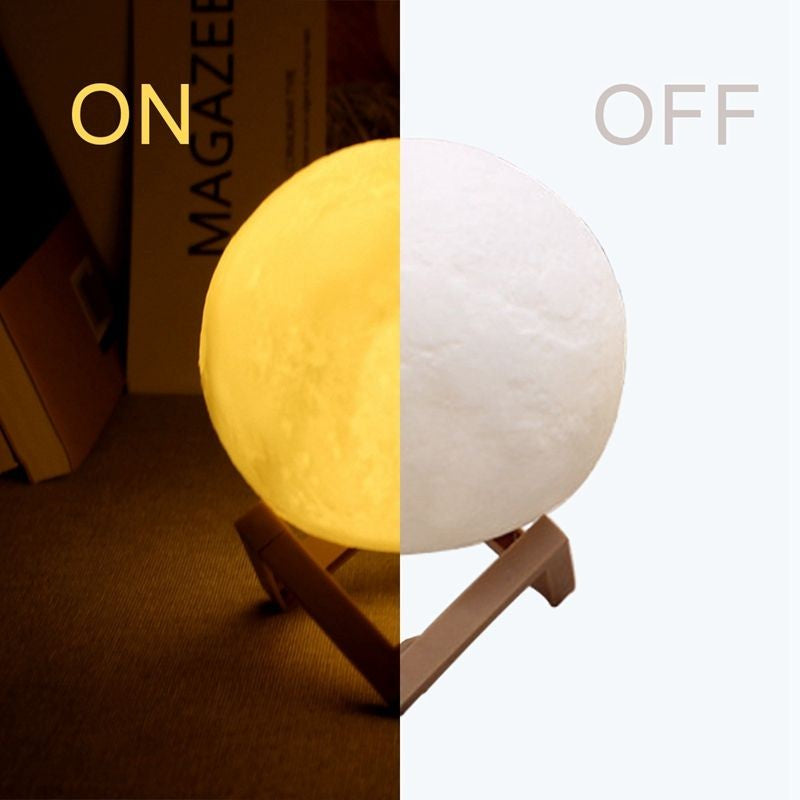 Lâmpada LED Lunar Recarregável com Interruptor de Toque, Impressão 3D, Luz Noturna Criativa