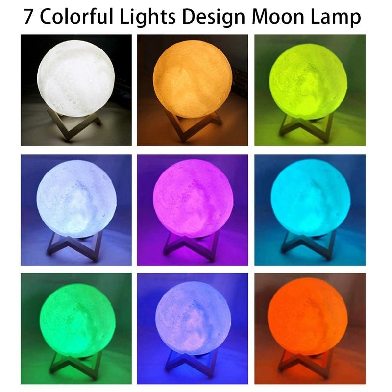 Lâmpada LED Lunar Recarregável com Interruptor de Toque, Impressão 3D, Luz Noturna Criativa