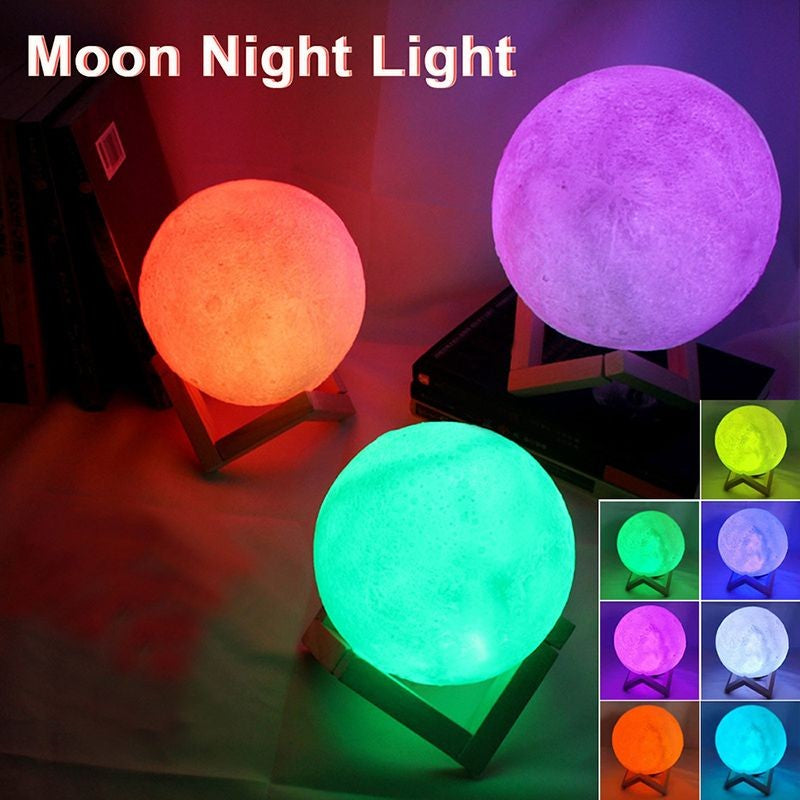 Lâmpada LED Lunar Recarregável com Interruptor de Toque, Impressão 3D, Luz Noturna Criativa