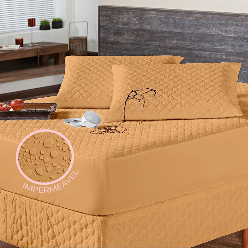 Kit Capa de Colchão Impermeável c/ 4 Camadas de Proteção + Protetor Impermeável p/ Travesseiro Solteiro / Casal / Queen / King