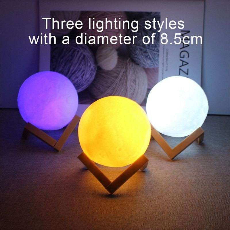Lâmpada LED Lunar Recarregável com Interruptor de Toque, Impressão 3D, Luz Noturna Criativa